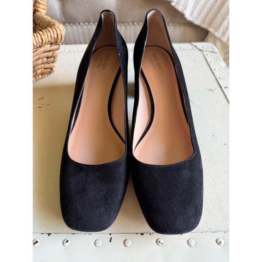 KATE SPADE Kylah Pumps Black Suede Square Toe Block Heel Women's Size 9 Career - Picture 2 of 11